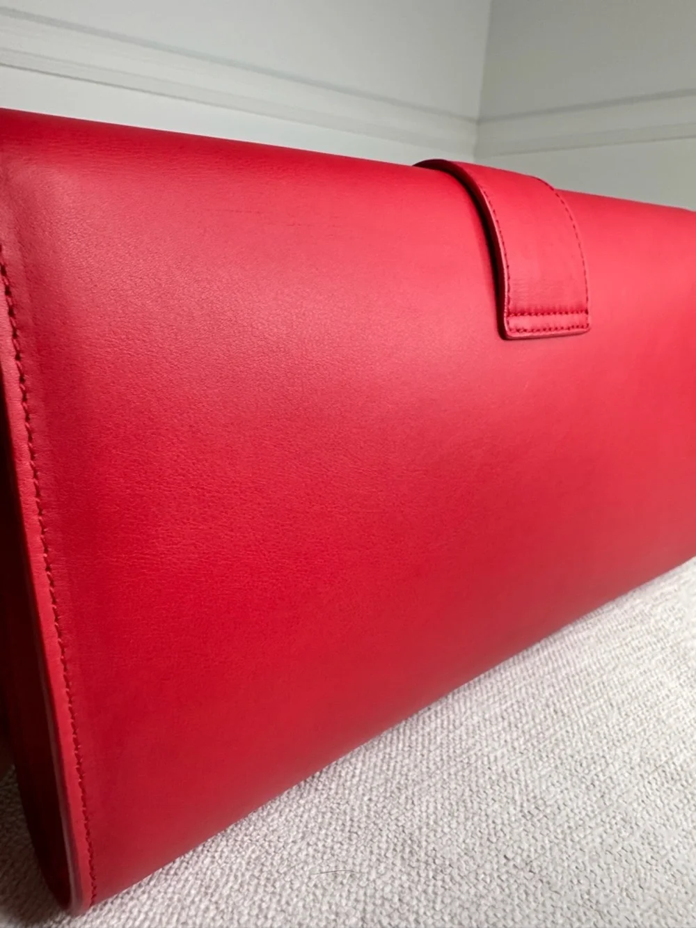 SOLD. Yves Saint Laurent Red Leather Clutch with Gold Y Emblem - Picture 3 of 15